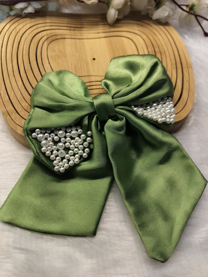 Satin Pearl Pigtail Bows