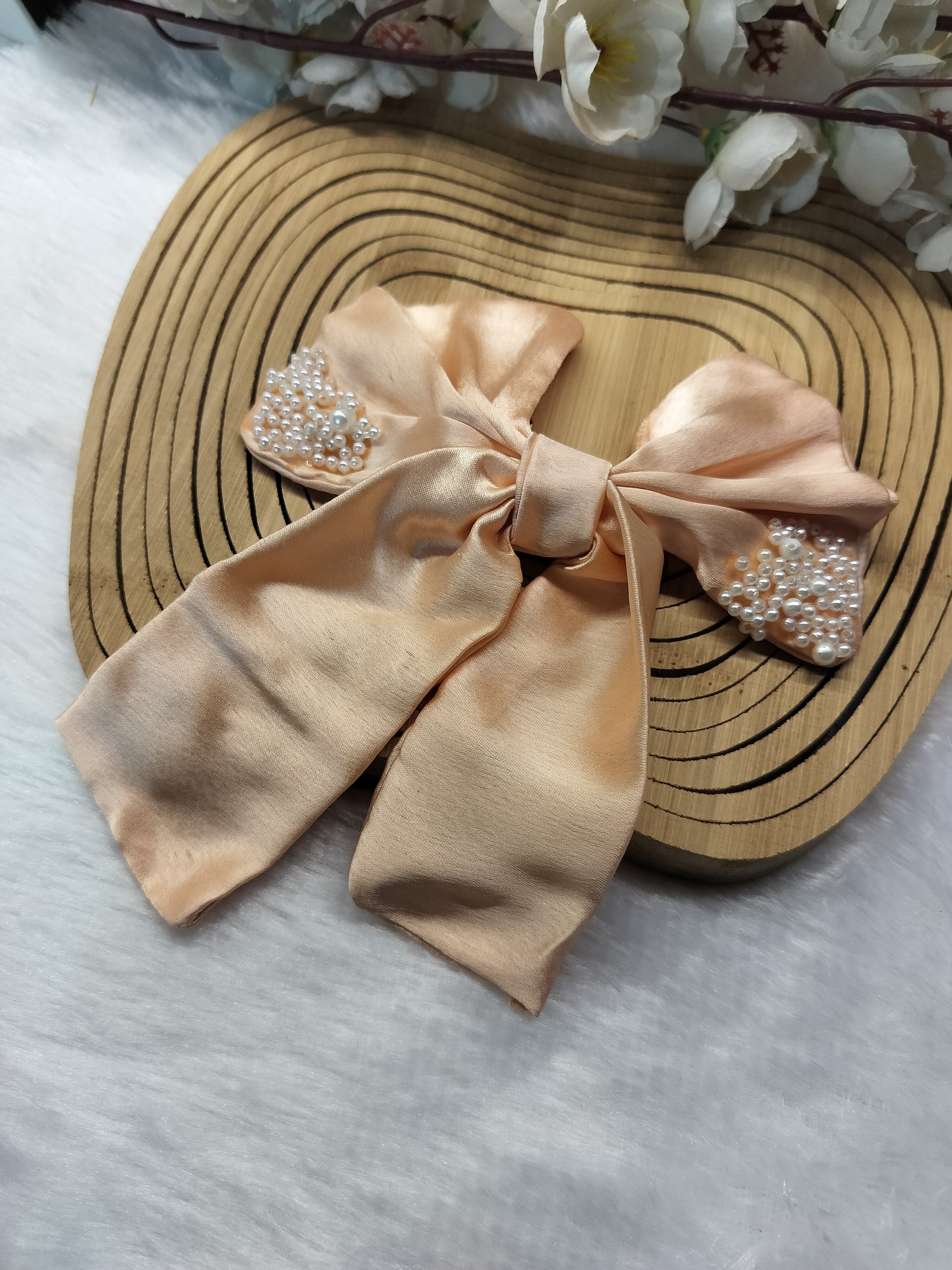 Satin Pearl Pigtail Bows