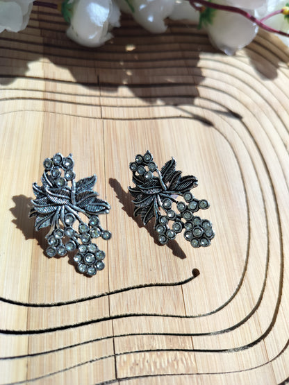 Silver Oxidised Gehna Floral Studs Earrings