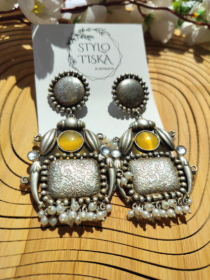 Silver Replica Statement Earrings With Monalisa Stones