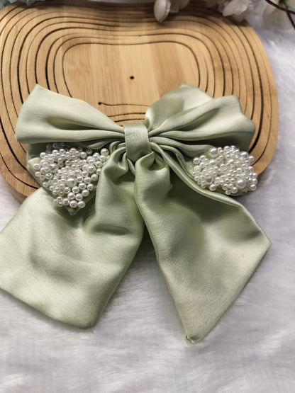 Satin Pearl Pigtail Bows