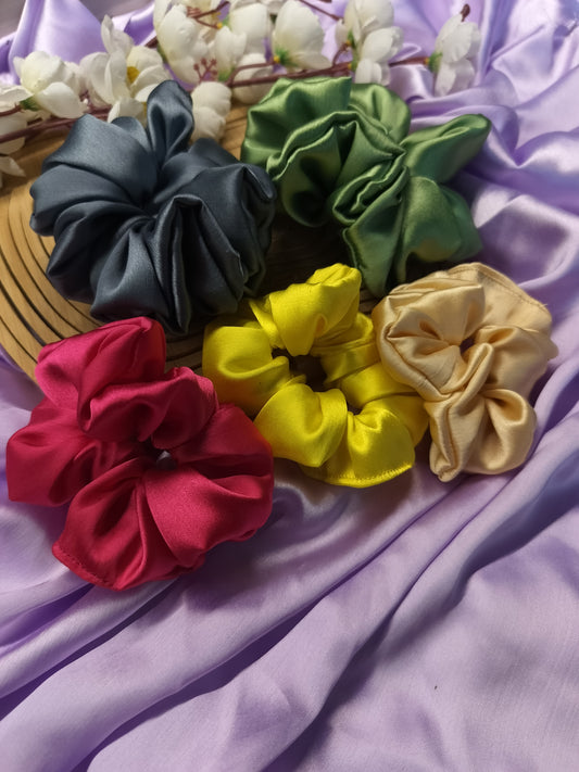 Premium Satin Scrunchies Combo Of 5