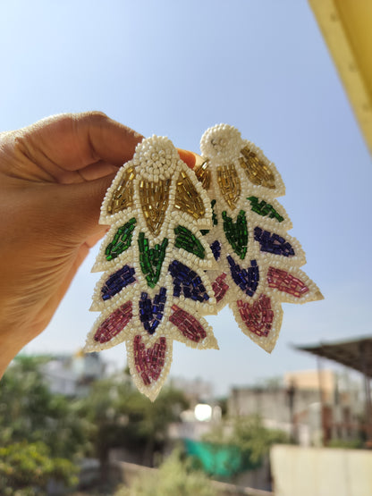 Beachwear Colorful Beaded Leaf Earring