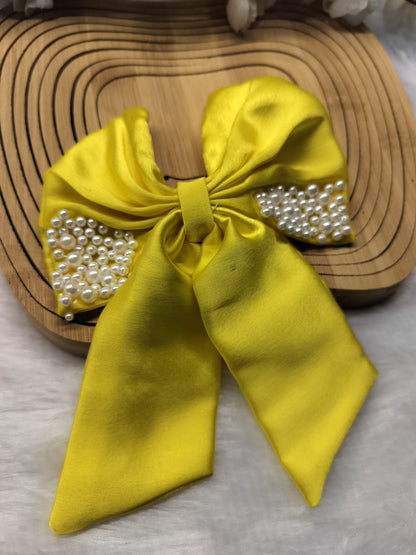 Satin Pearl Pigtail Bows