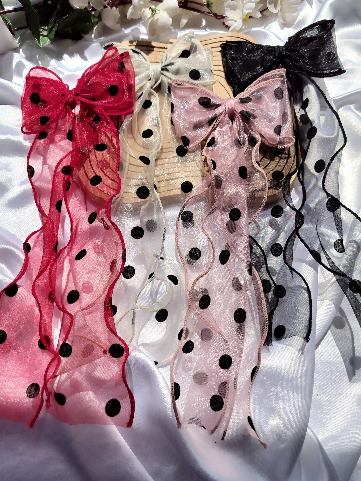 Polka Dots Pigtail Organza Bow