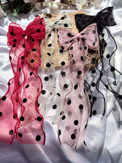 Polka Dots Pigtail Organza Bow