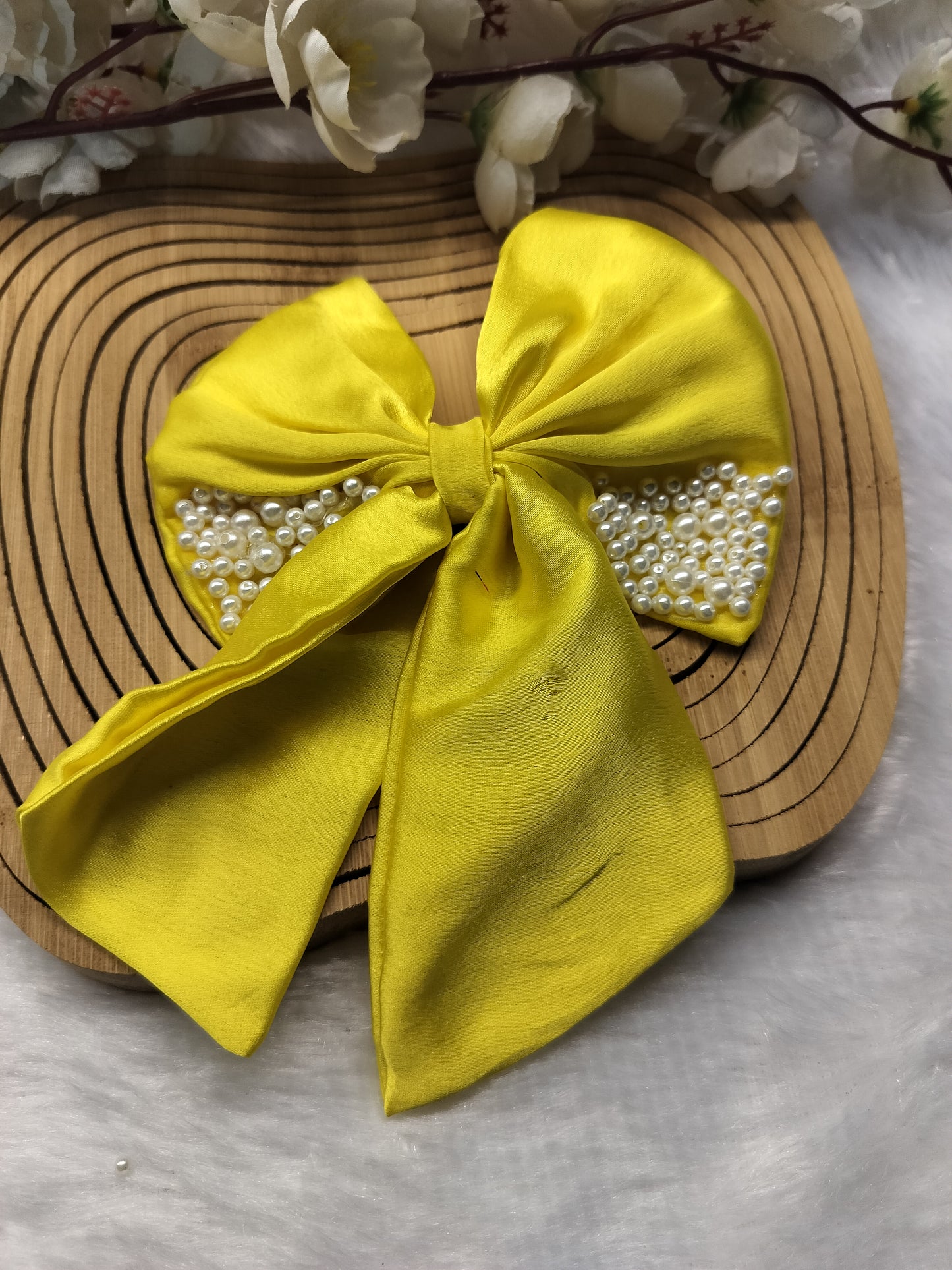 Satin Pearl Pigtail Bows