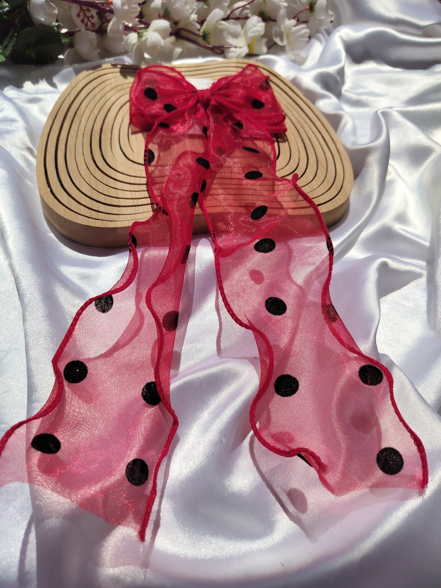 Polka Dots Pigtail Organza Bow