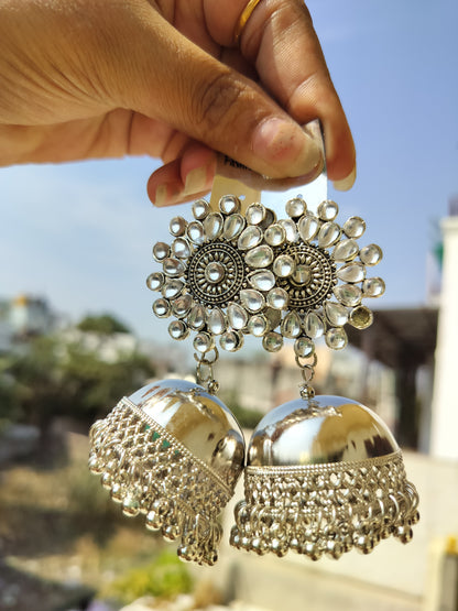 Jaipuri Oxidised Jhumka With Kundan