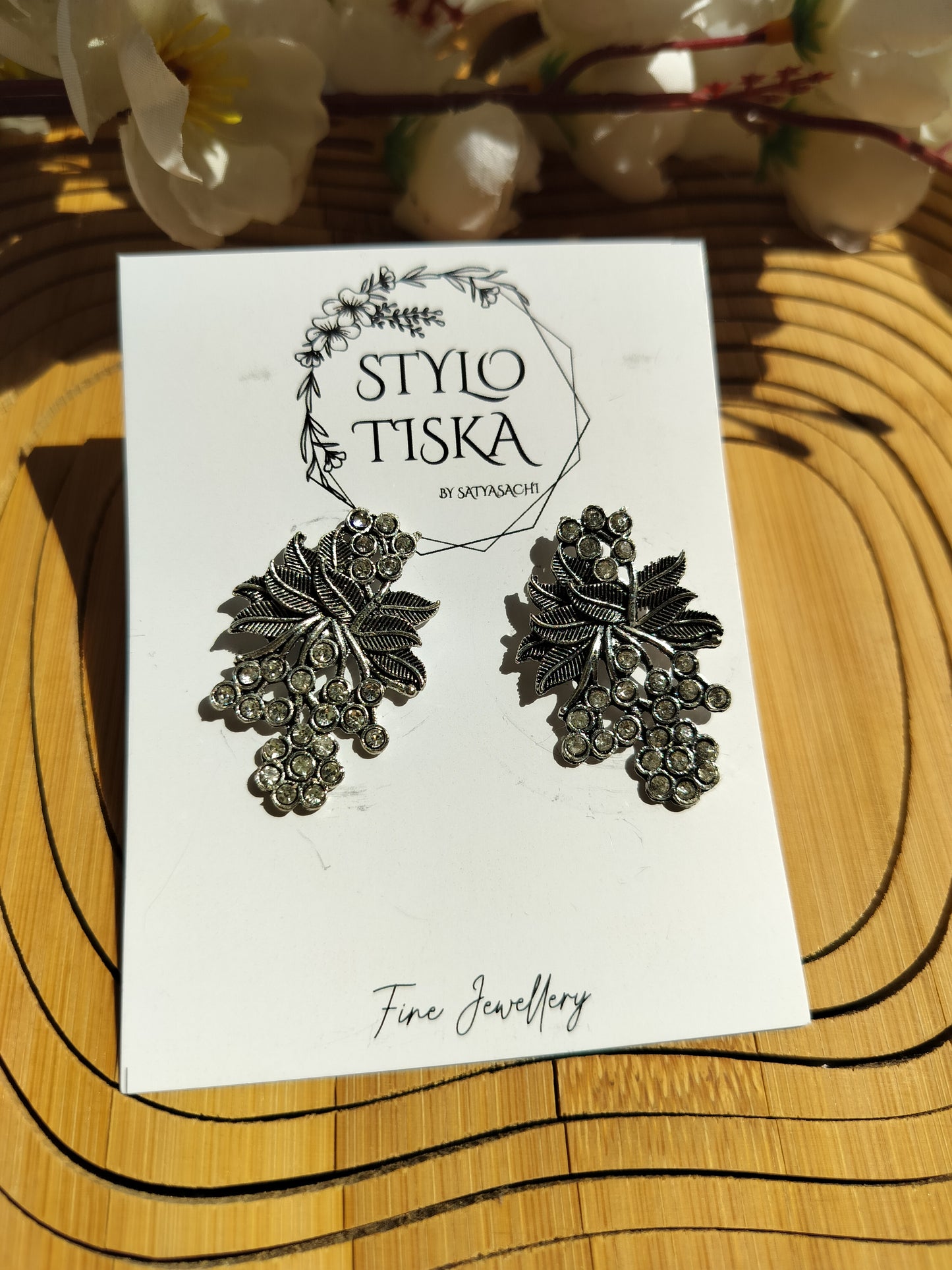 Silver Oxidised Gehna Floral Studs Earrings