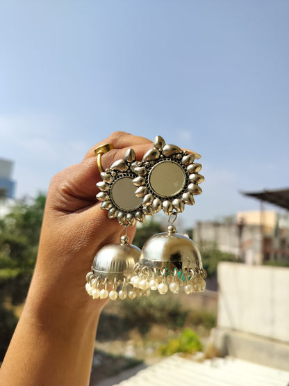 Oxidized Mirror Jhumka