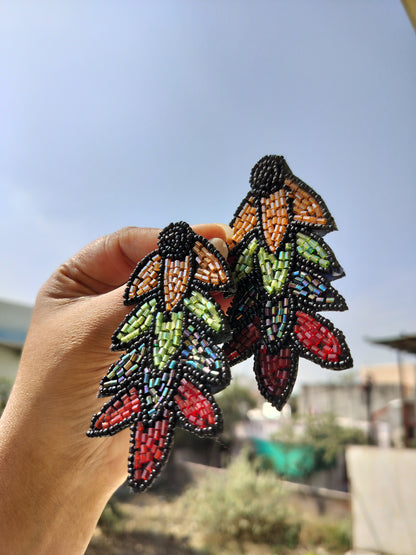 Beachwear Colorful Beaded Leaf Earring