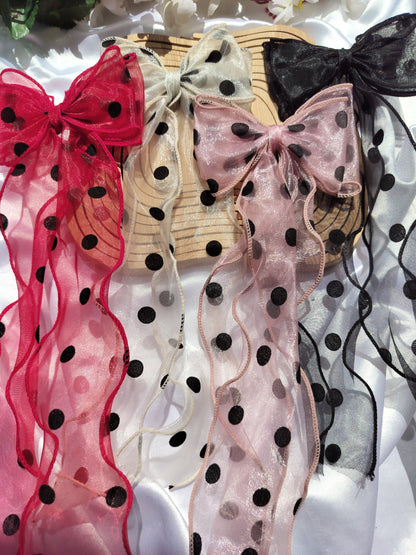 Polka Dots Pigtail Organza Bow