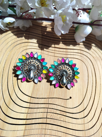 Peacock Theme Statement Oxidise Earrings