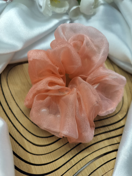 Organza With Pearls Scrunchies