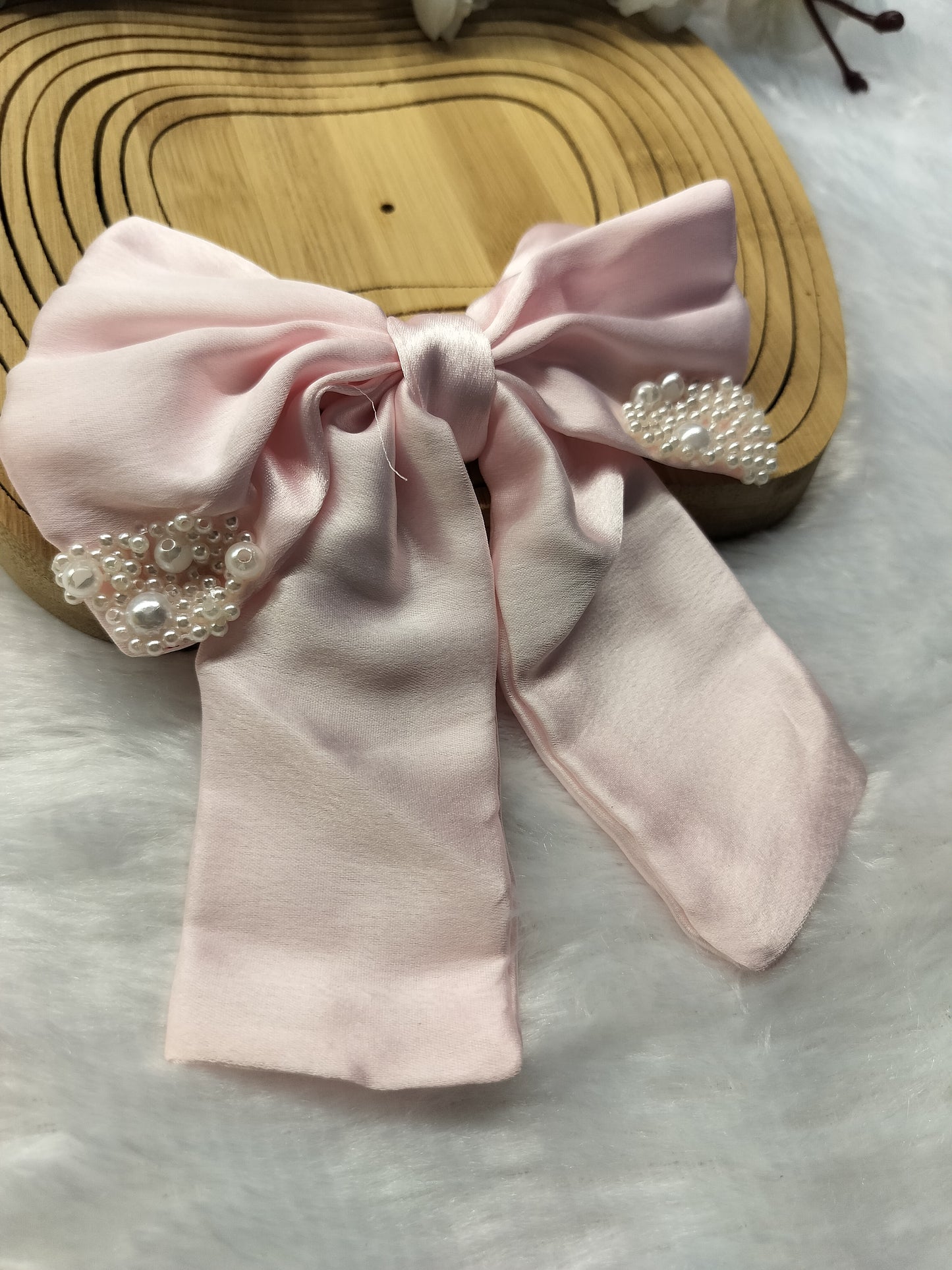 Satin Pearl Pigtail Bows