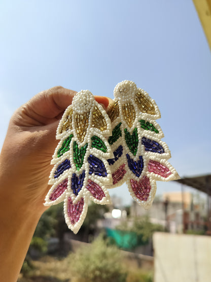 Beachwear Colorful Beaded Leaf Earring